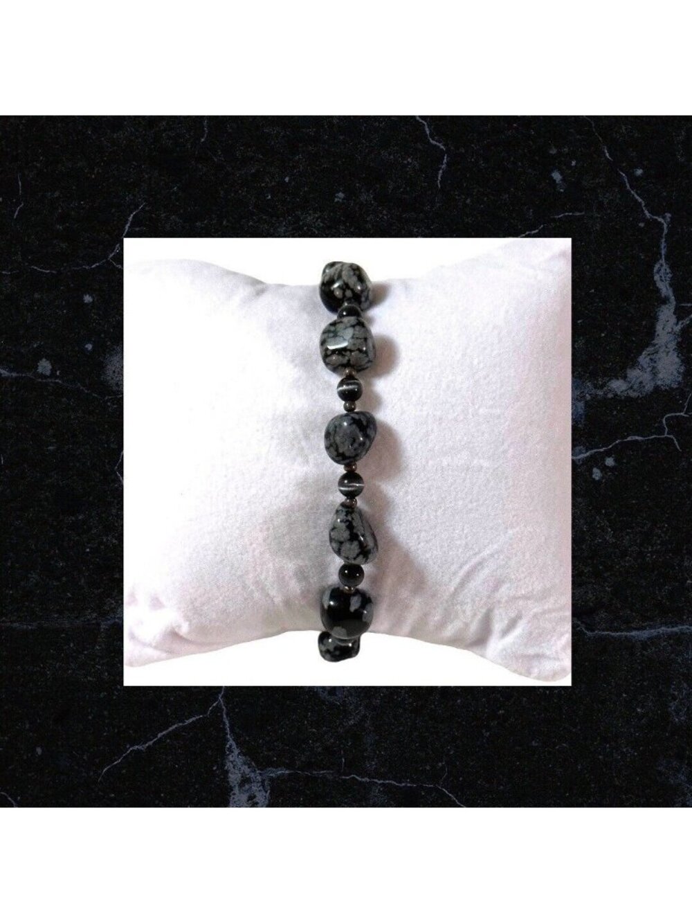 Snowflake Obsidian Beaded Bracelet With Twisted Silver Toggle Clasp